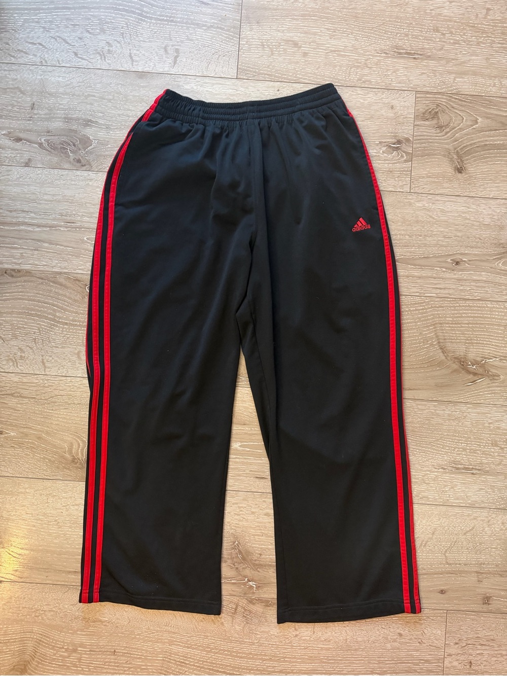 Vintage Adidas Black Joggers with Red Triple Stripes